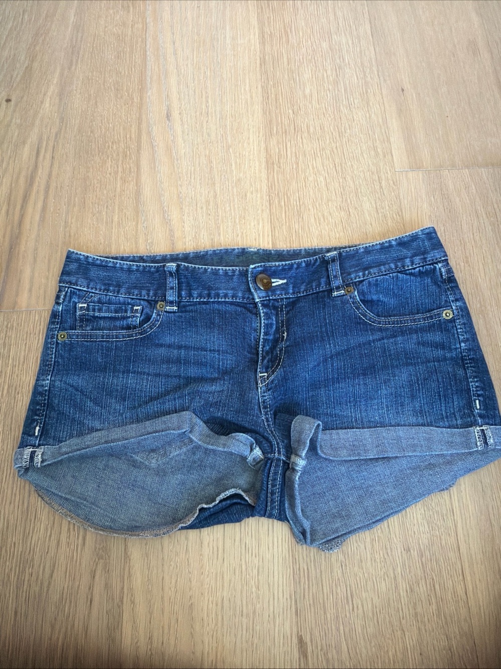 Express Dark Blue Rolled-Hem Jean Shorts